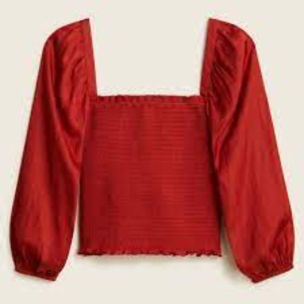 J. Crew Squareneck Smocked Featherweight Satin Top